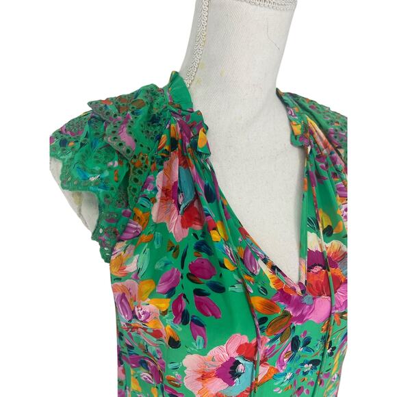 Caballero Green Floral Ruffle Sleeve Viscose Top - Picture 9 of 12